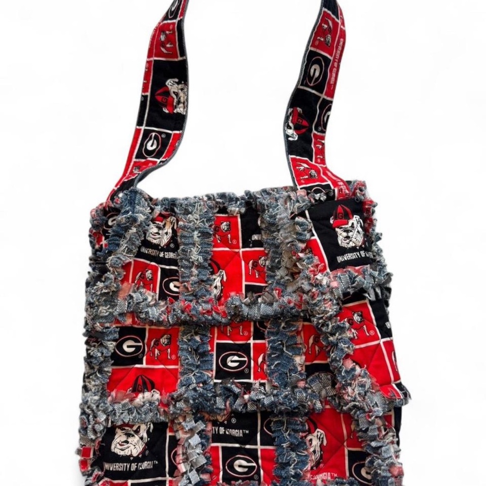 University of Georgia Bulldogs Patchwork Shoulder Bag with Ruffled Details